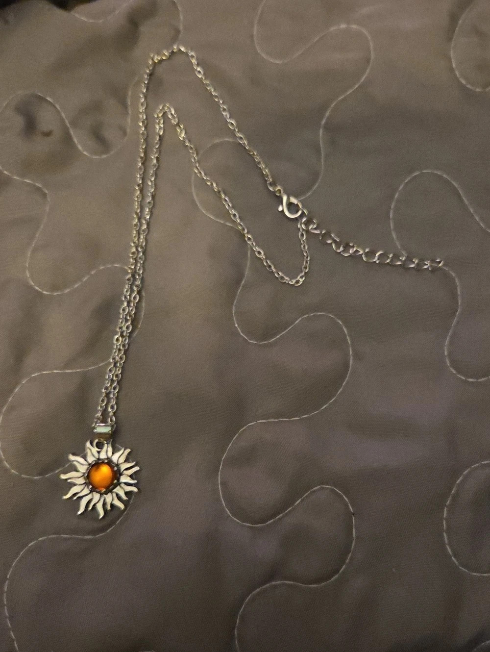 Sun Pendant Necklace in Silver & Orange Like New